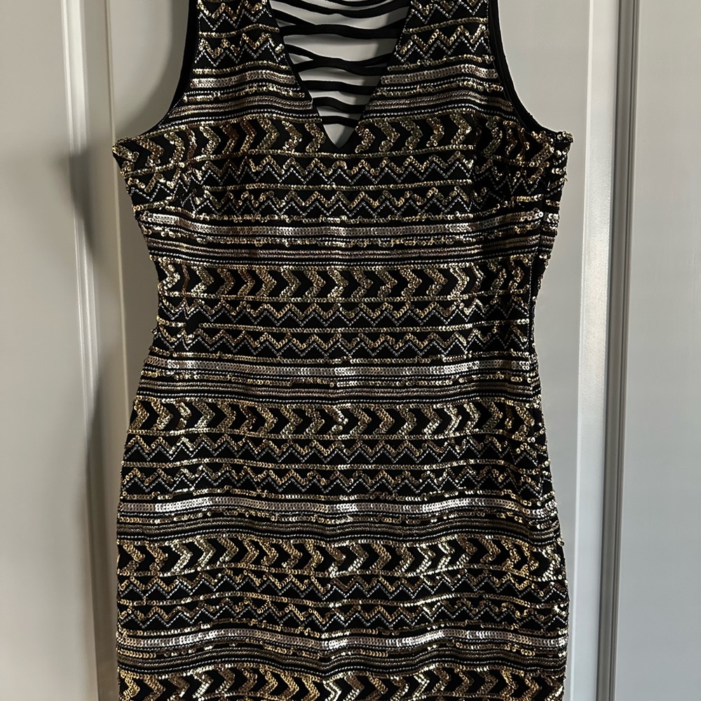 Gianni Bini Black and Gold Mini Sequin Dress